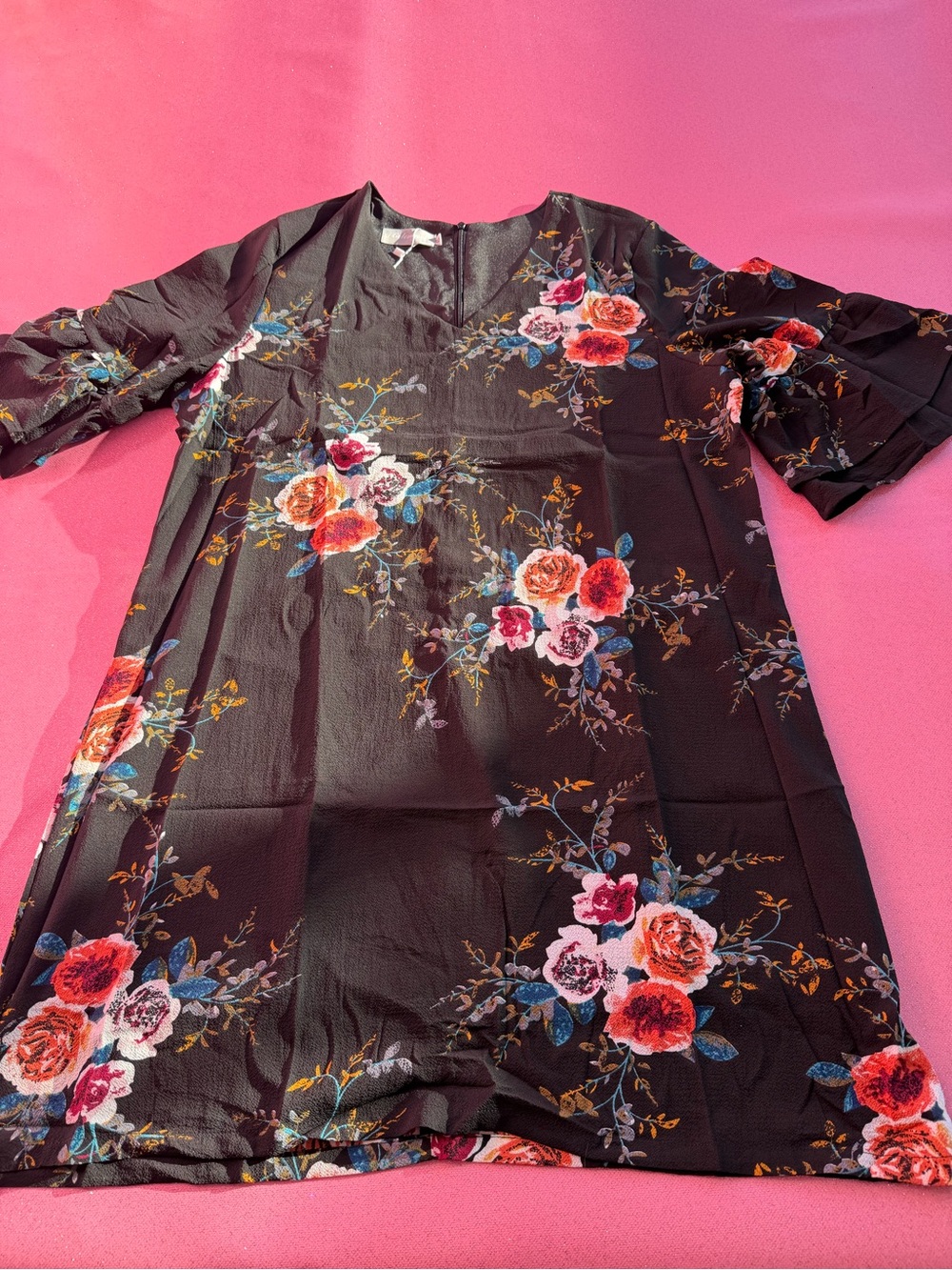 Black Floral Shift Blouse - Unbranded